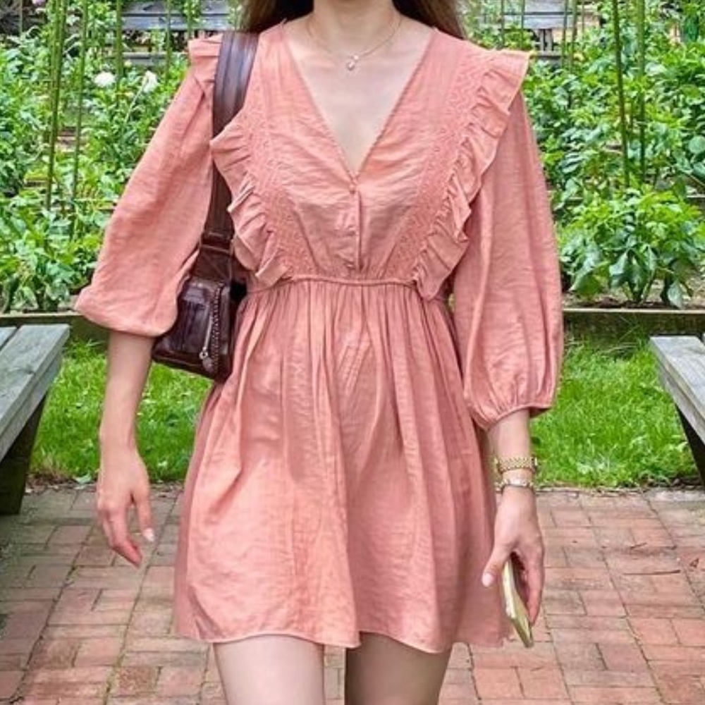 ZARA pink bubble sleeve dress